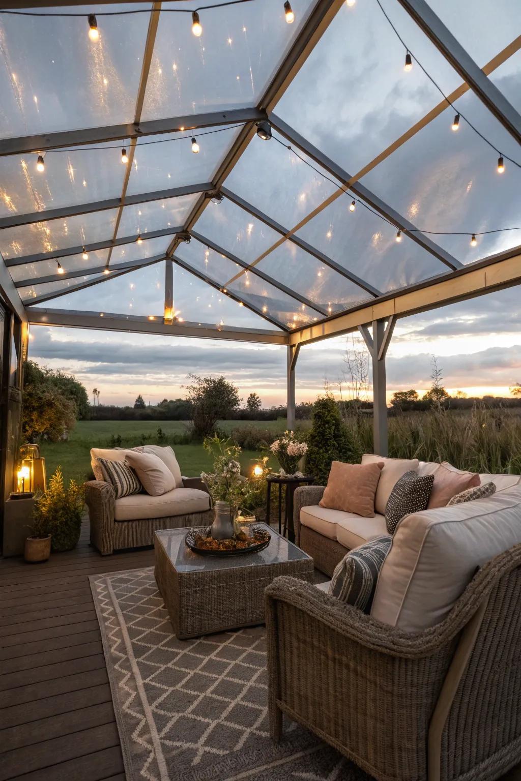 A cozy outdoor living room perfect for relaxation and gatherings.