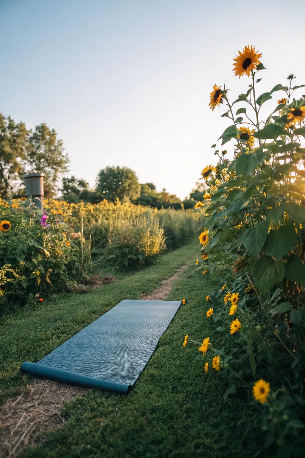 A sunflower yoga zone enhances peace and mindfulness in your practice.