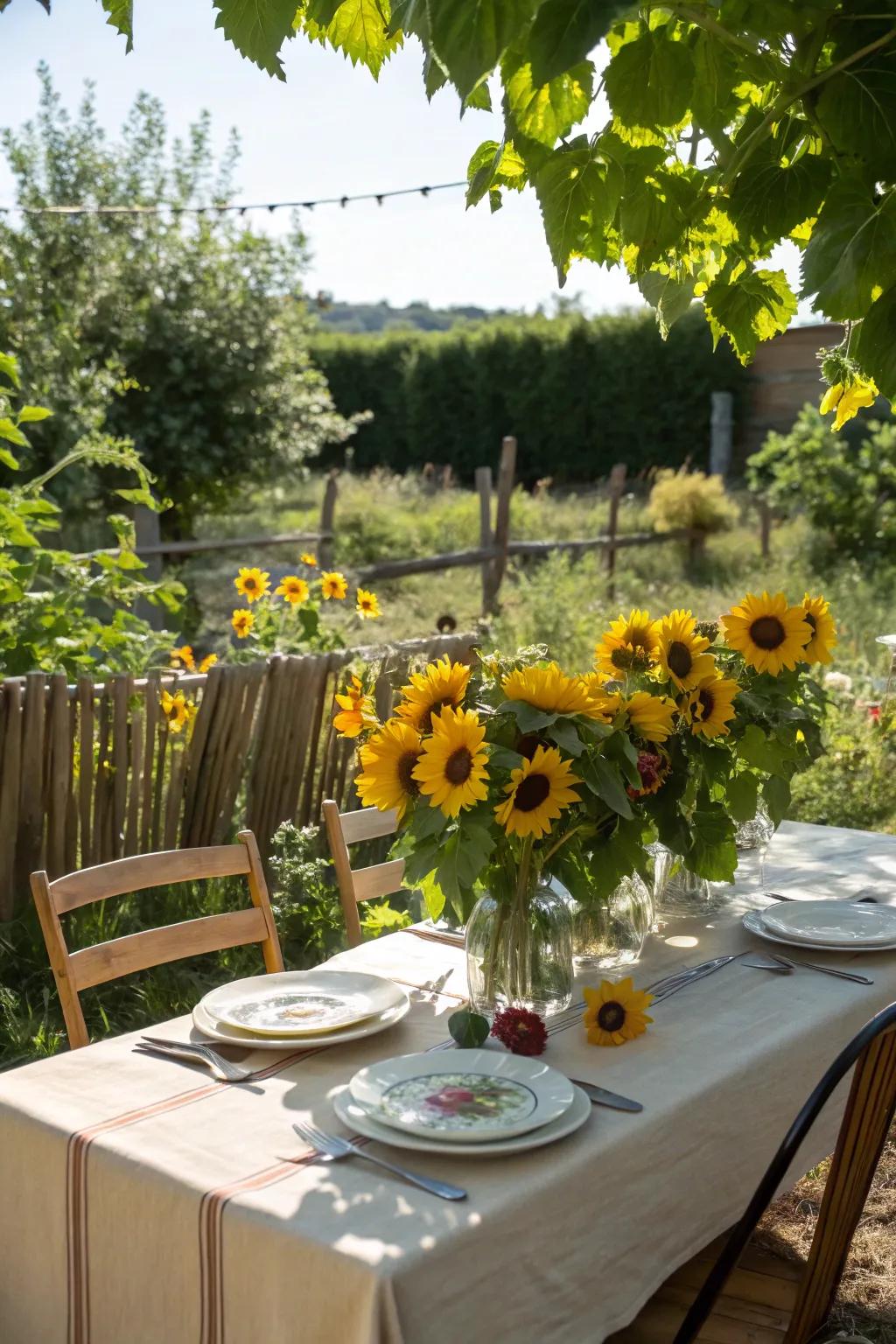 Dine under the sunny glow of towering sunflowers.