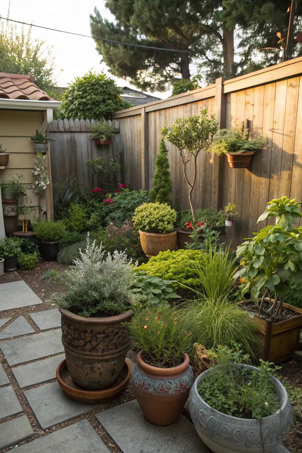 Containers offer flexibility and add variety to small garden spaces.