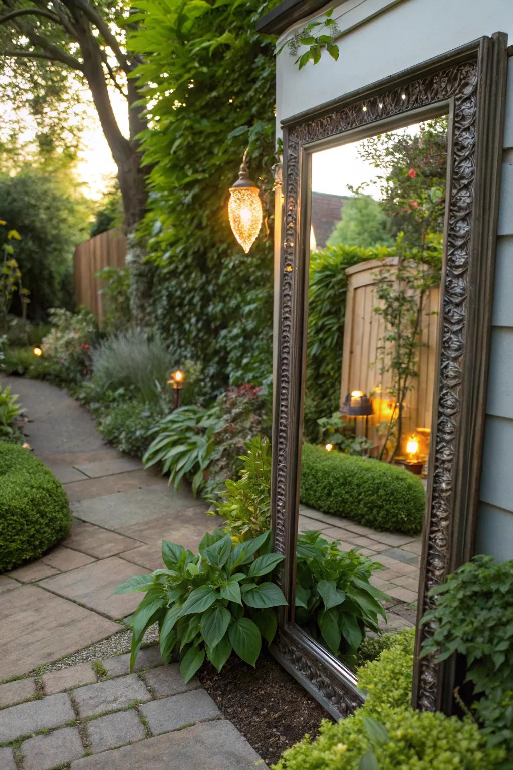 Mirrors create the illusion of a larger, more open garden space.