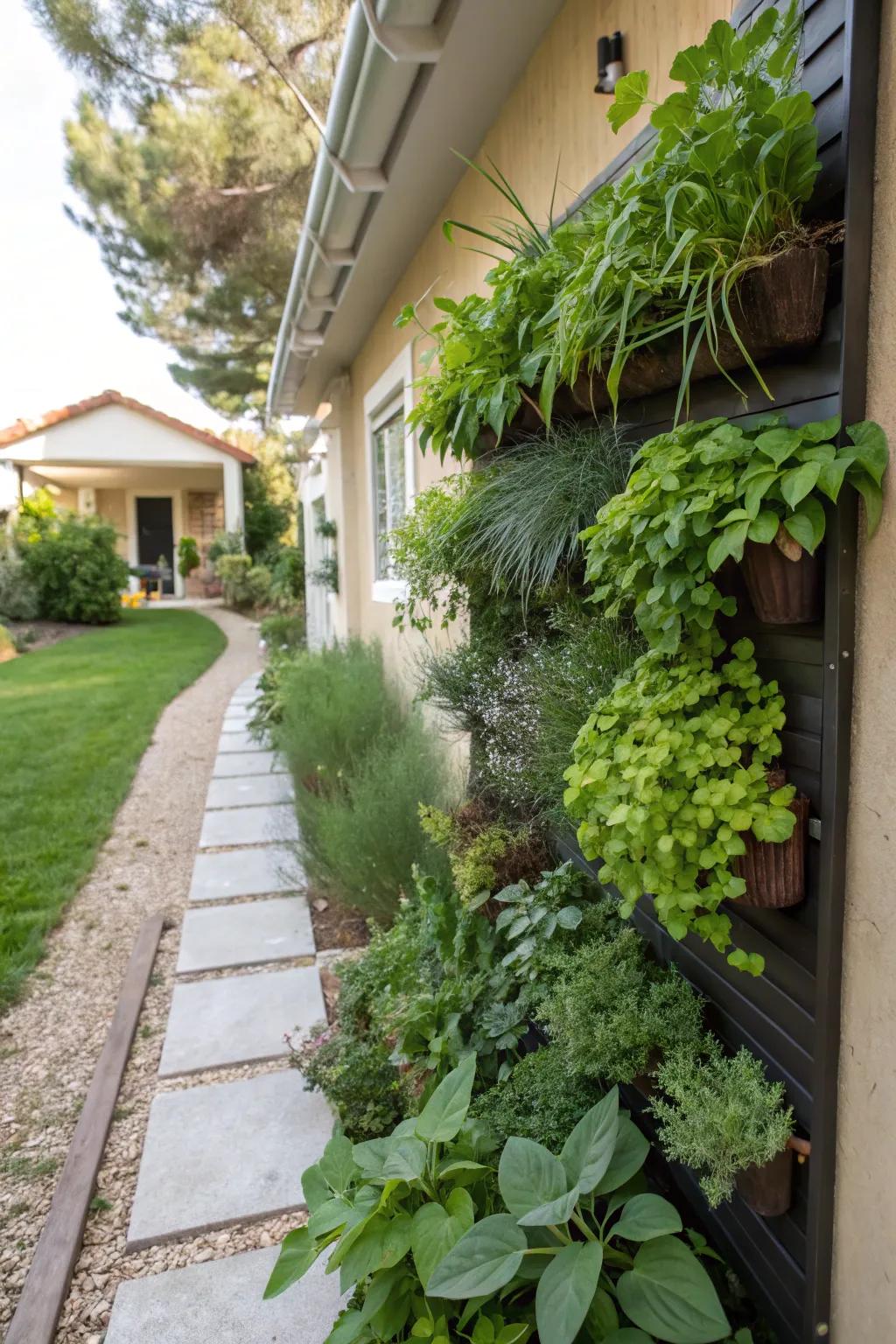 Vertical gardens maximize greenery in compact areas.