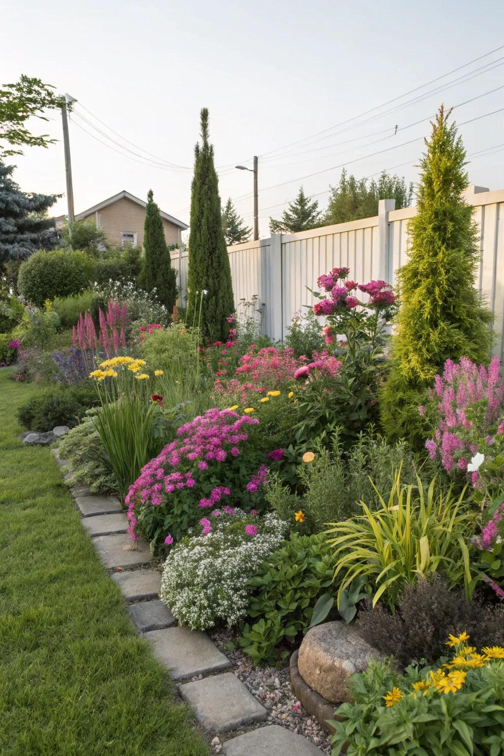 Layered planting adds depth and visual interest to small spaces.