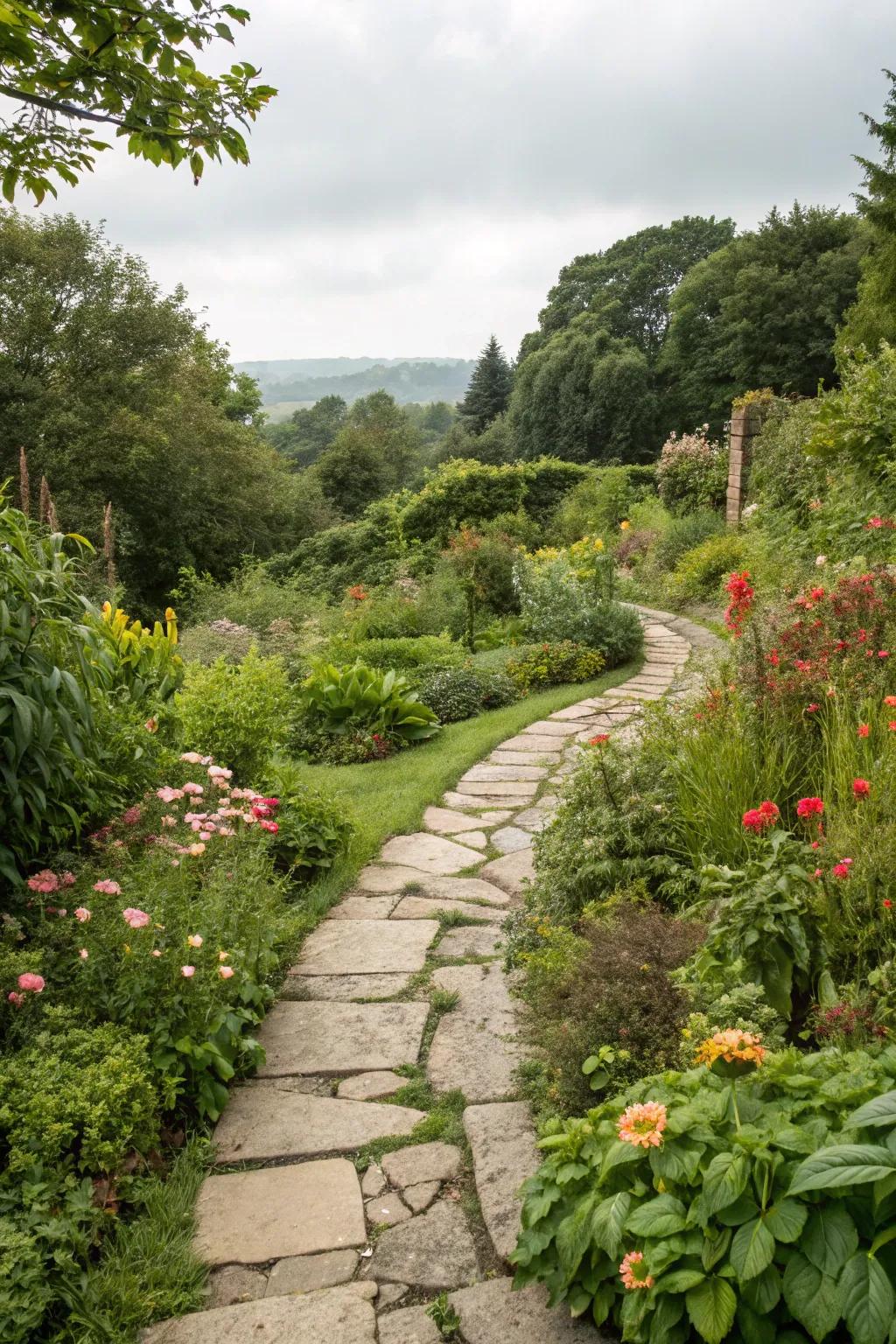 A winding path adds intrigue and depth to a small front garden.