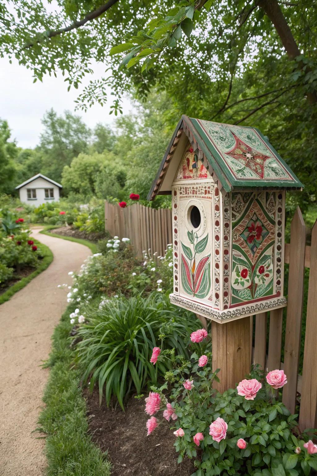 Folk art birdhouses add a historical flair while being bird-friendly.