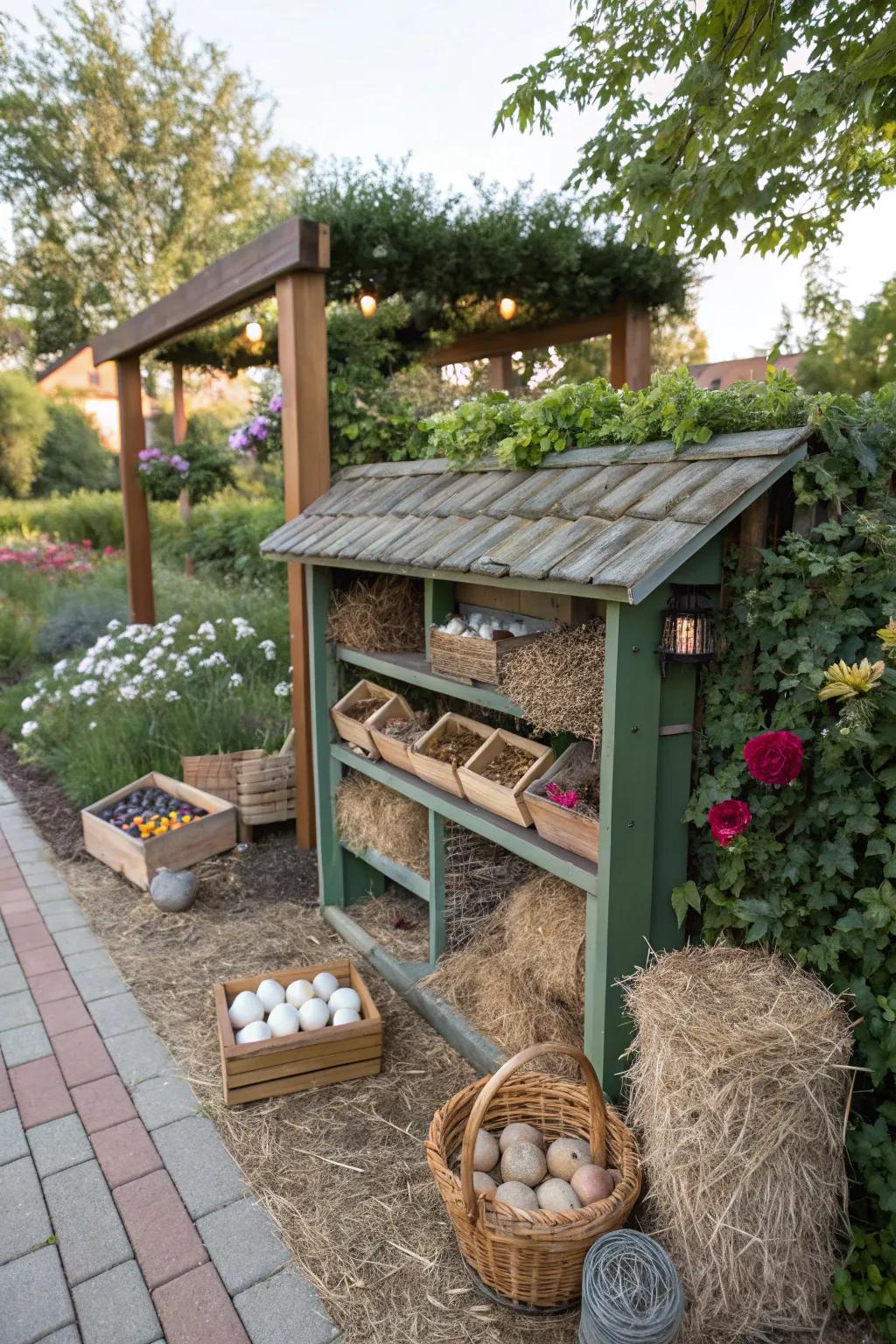 A nesting material station provides essential supplies for bird nesting.