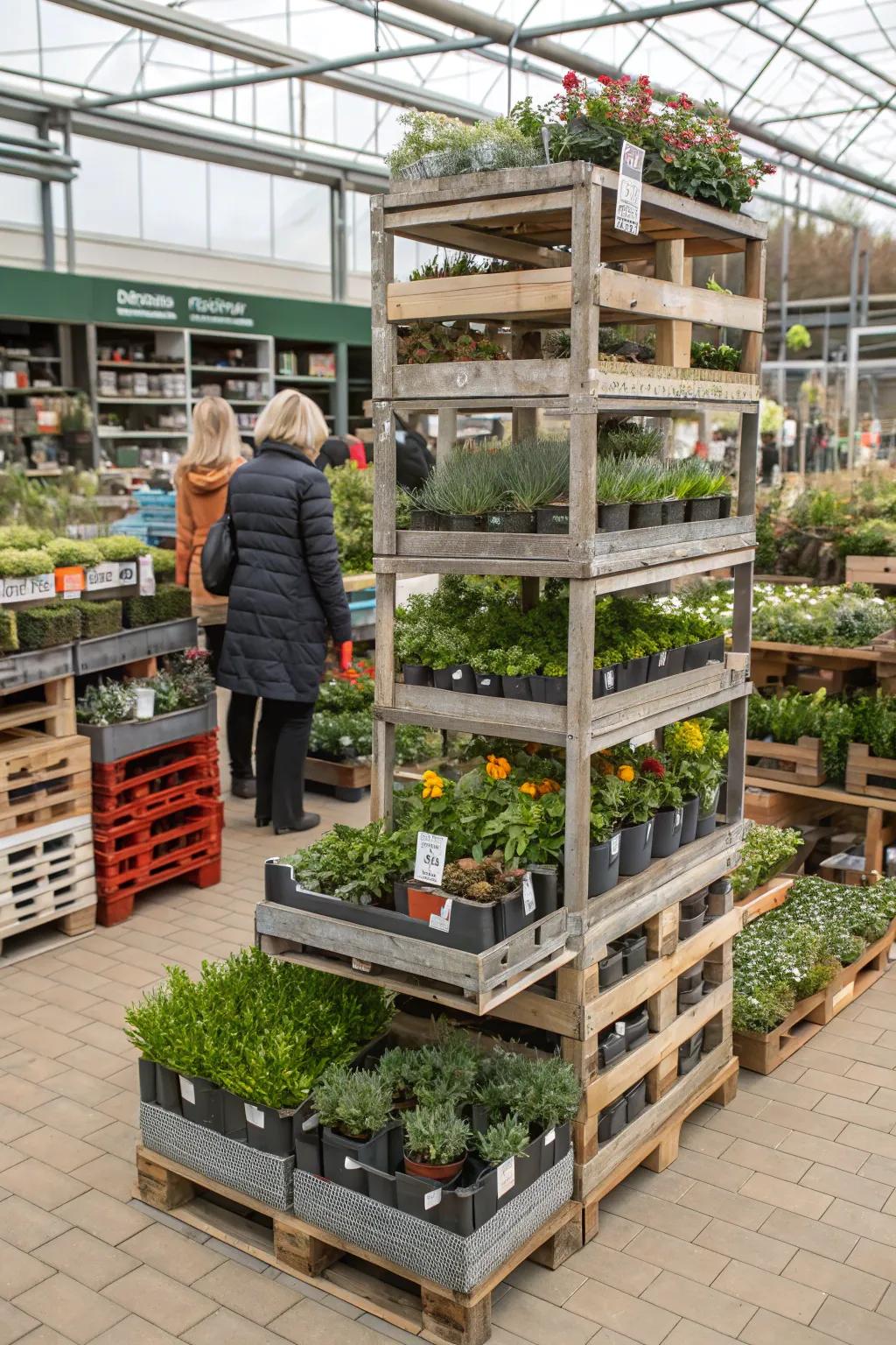 Multi-level displays create depth and interest in plant arrangements.