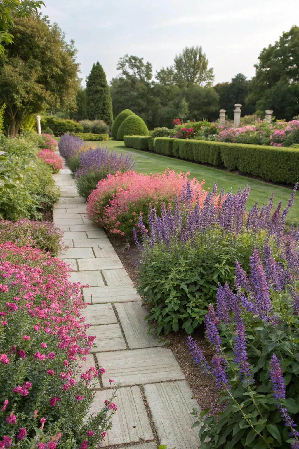 Highlight your garden paths with vibrant salvia accents.