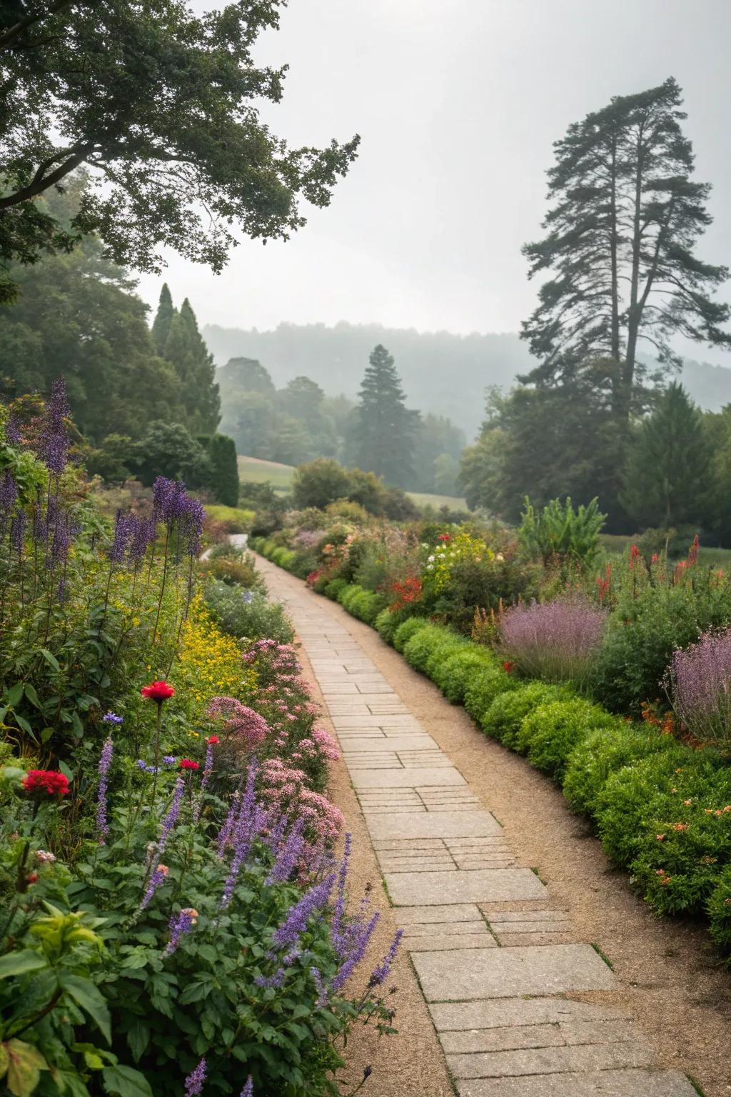 Transform your pathways with colorful salvia edging.