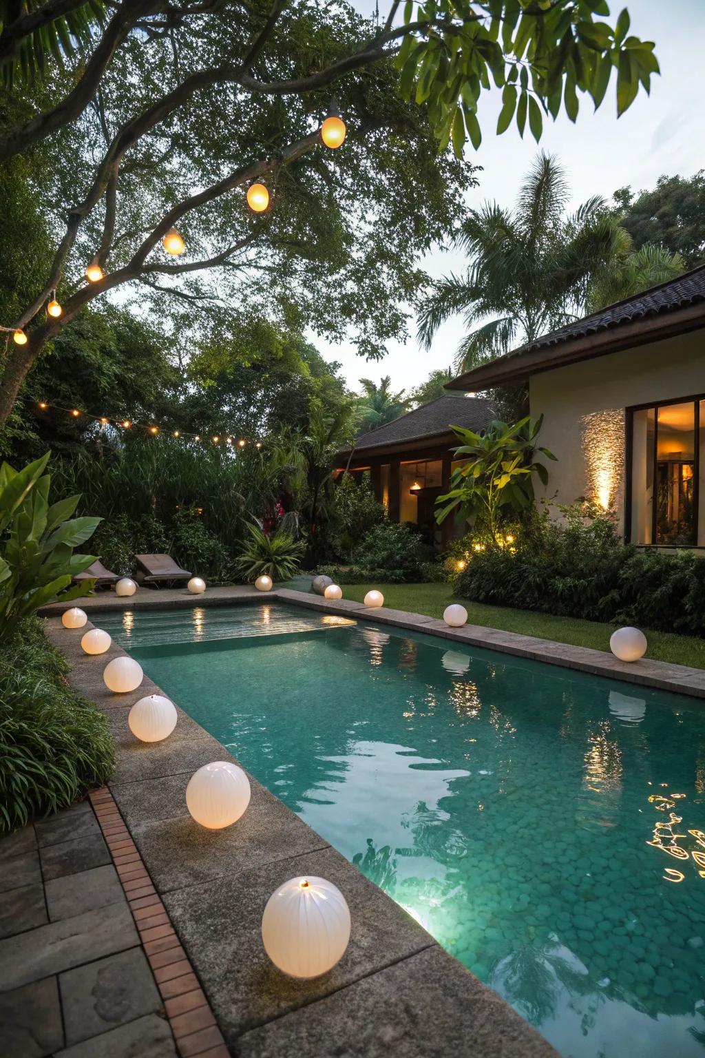 Floating lights add a playful touch to your pool.