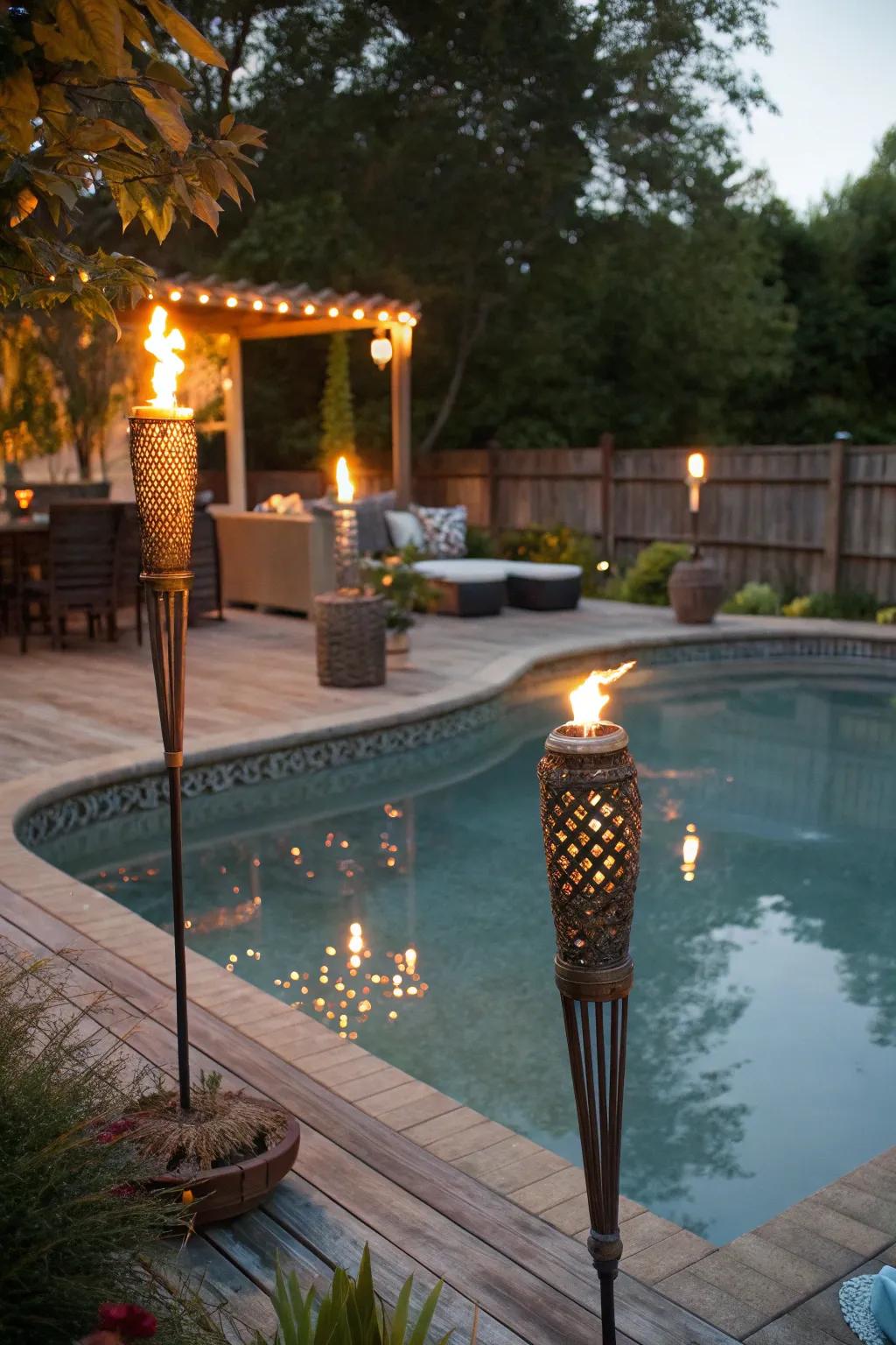 Infuse a tropical vibe with tiki torches.