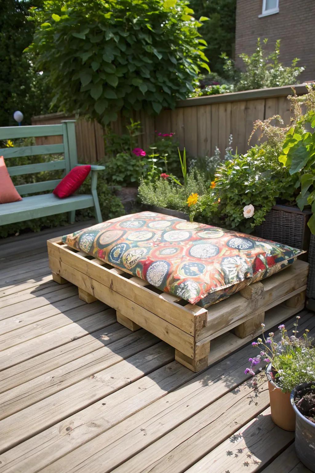 A DIY pallet dog bed adds a personal touch to your outdoor space.