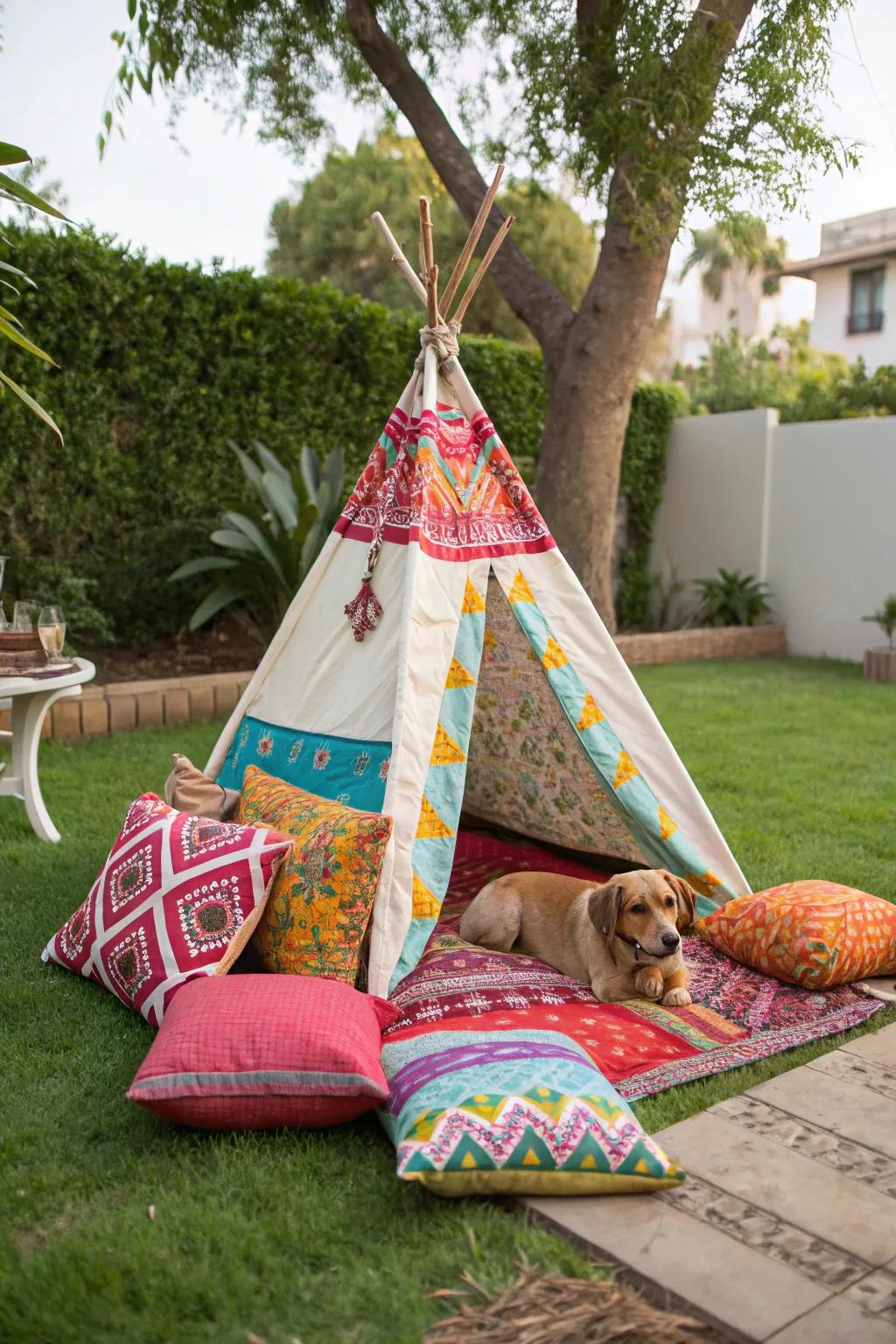 A teepee-style bed offers a playful and cozy hideaway.