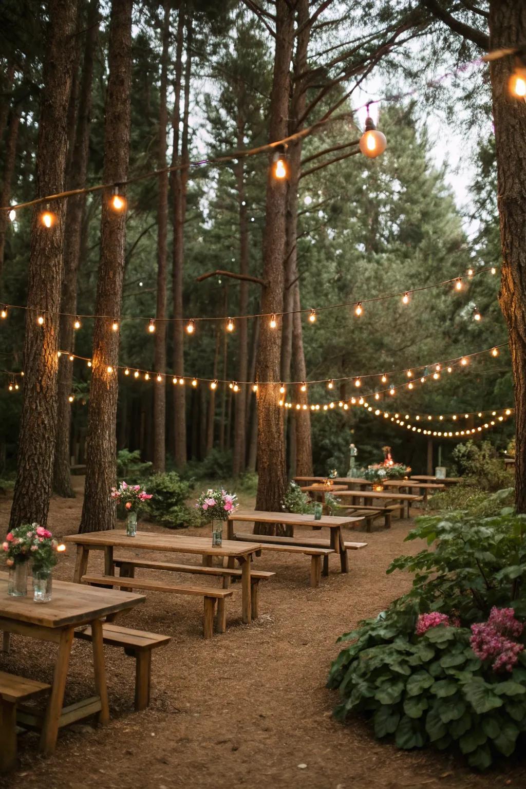 Create a magical woodland retreat with natural elements.