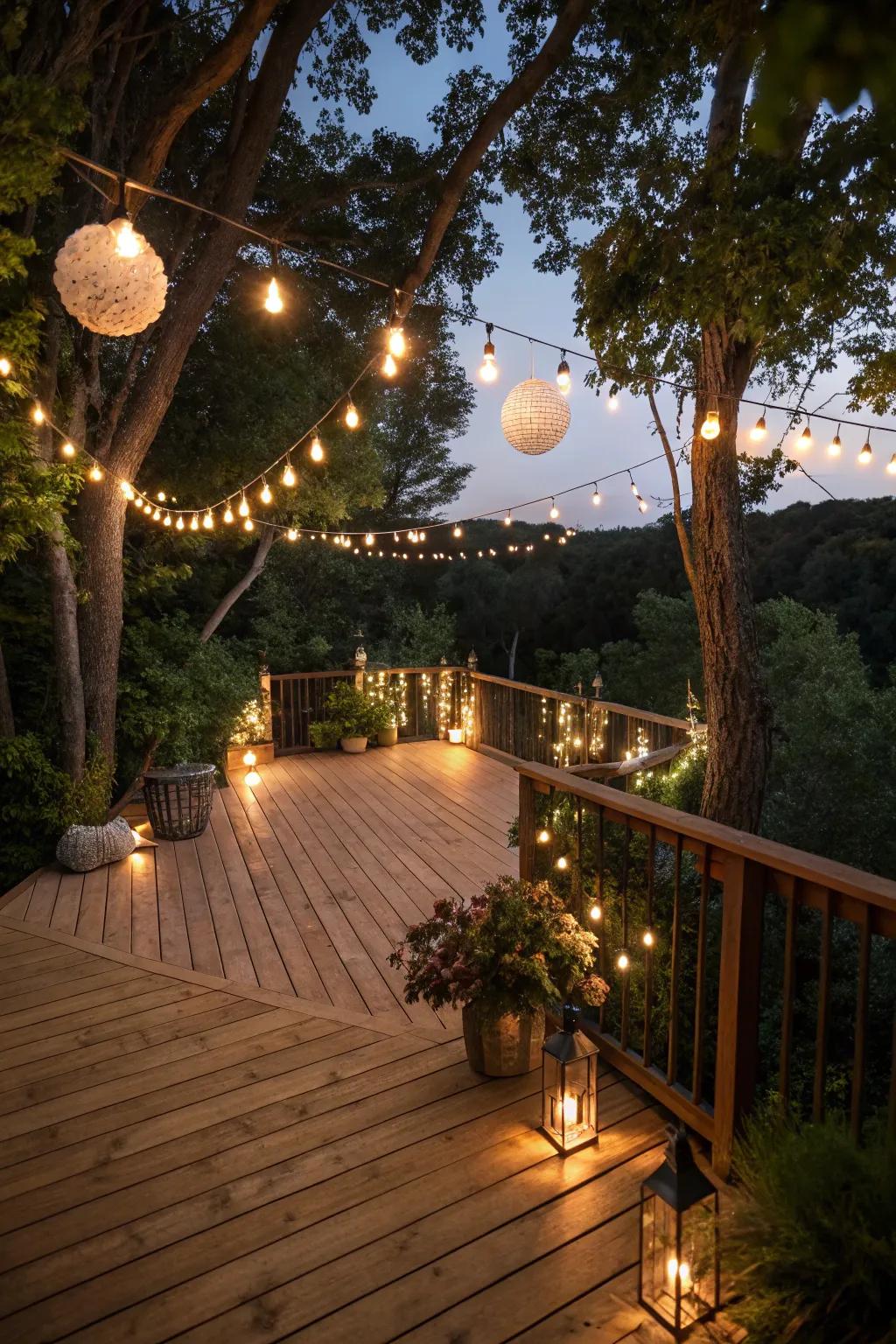 Enchanting outdoor lighting for nighttime deck enjoyment.