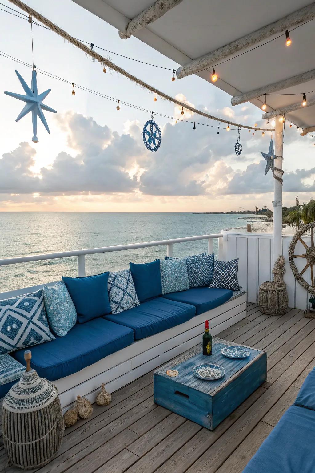 A themed coastal decor for a beach-like deck atmosphere.
