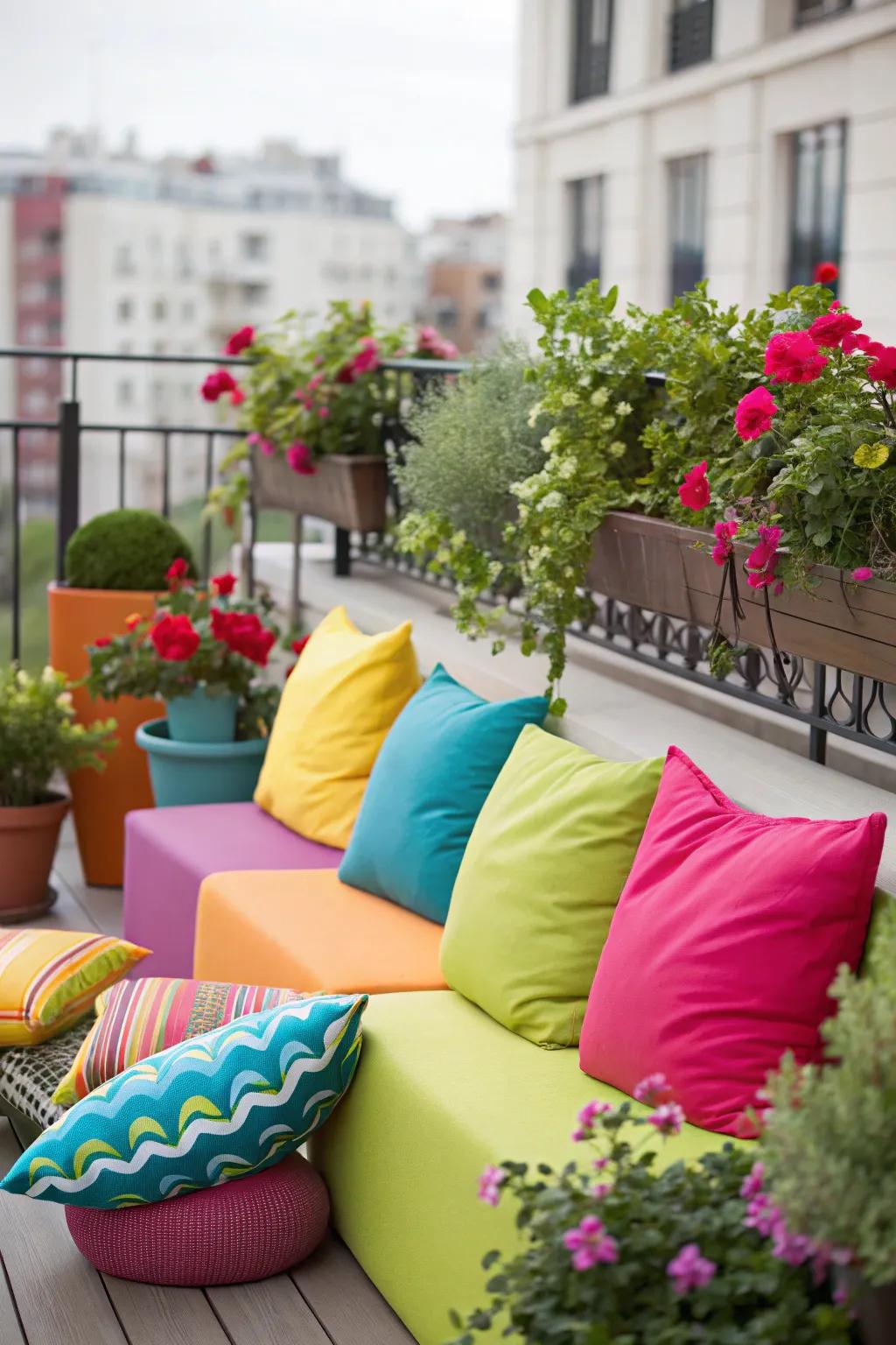 Colorful accents bring life to the terrace.