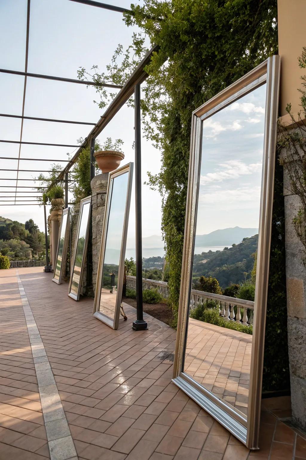 Mirrors enhance the terrace's openness.