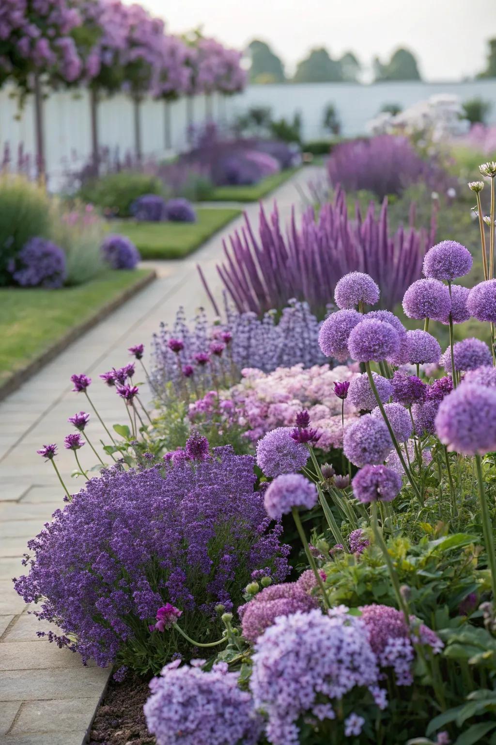 A garden where different shades of purple come together to create a cohesive and serene look.