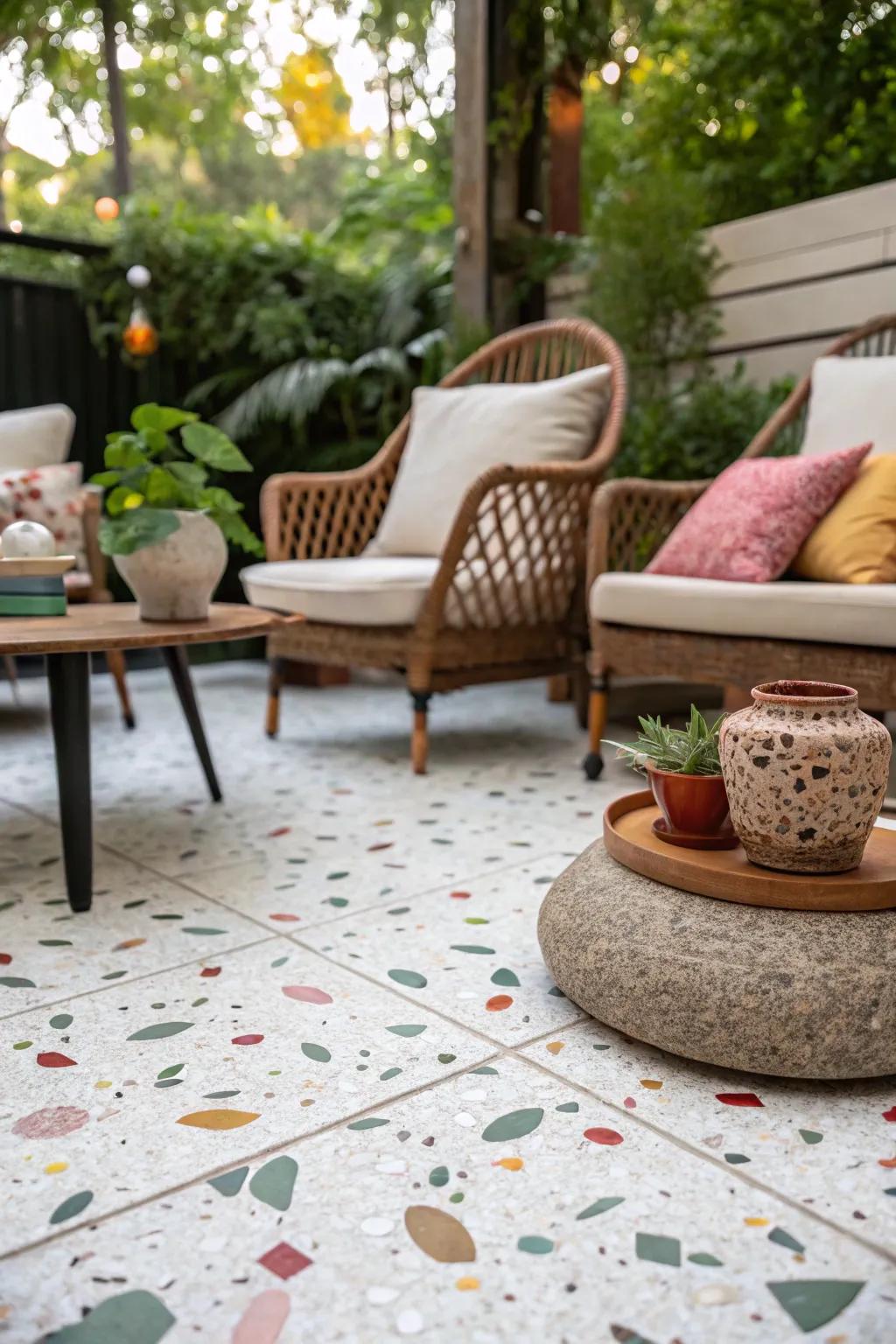 Micro terrazzo tiles add subtle texture and lively artistry.