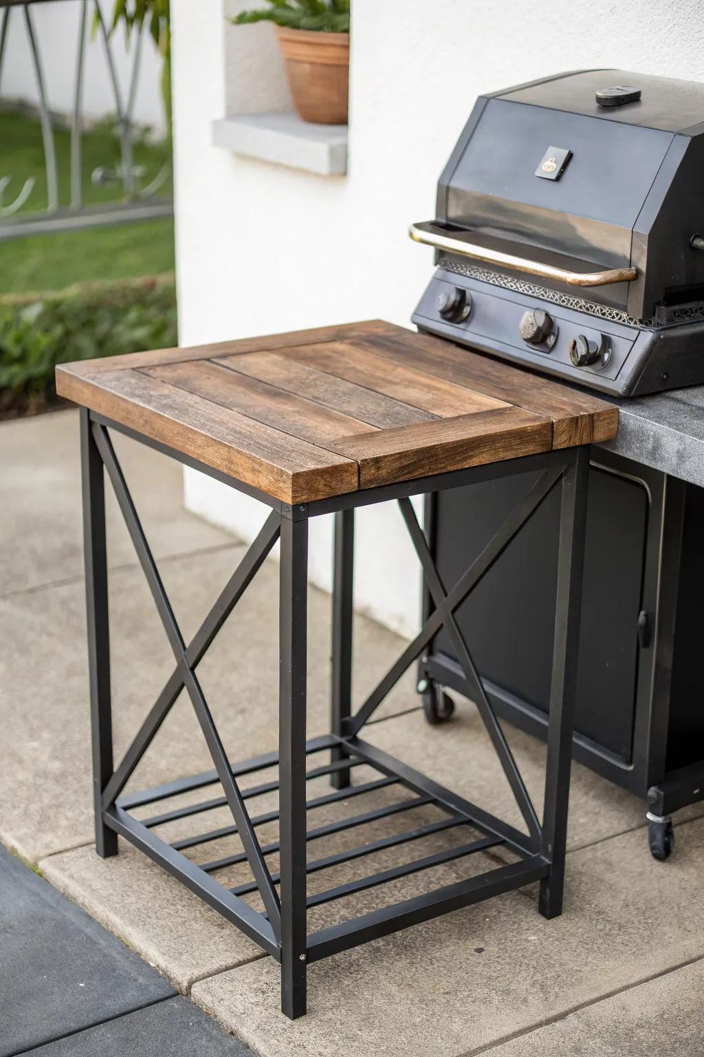 Industrial chic: a perfect blend of metal and wood for your BBQ setup.