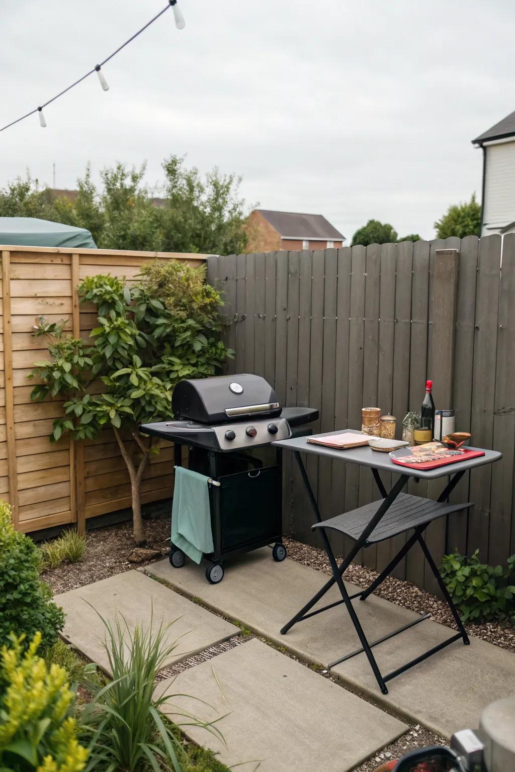 A foldable side table is perfect for small outdoor areas.