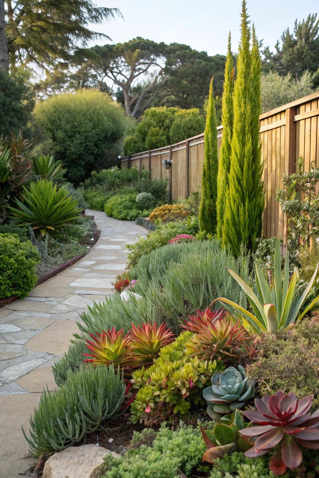Lush greenery and succulents creating a vibrant boho garden.