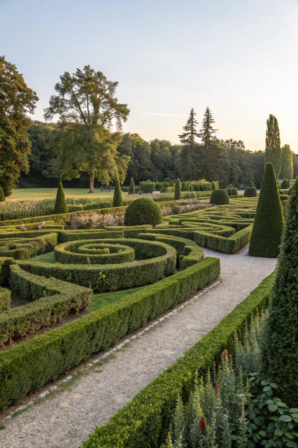 A classic boxwood hedge adding structure to a formal garden.