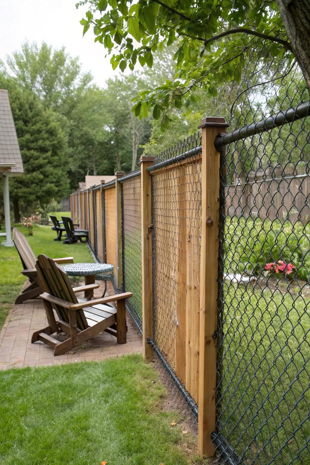 Create a private sanctuary with stylish wooden slats in your chain link fence.