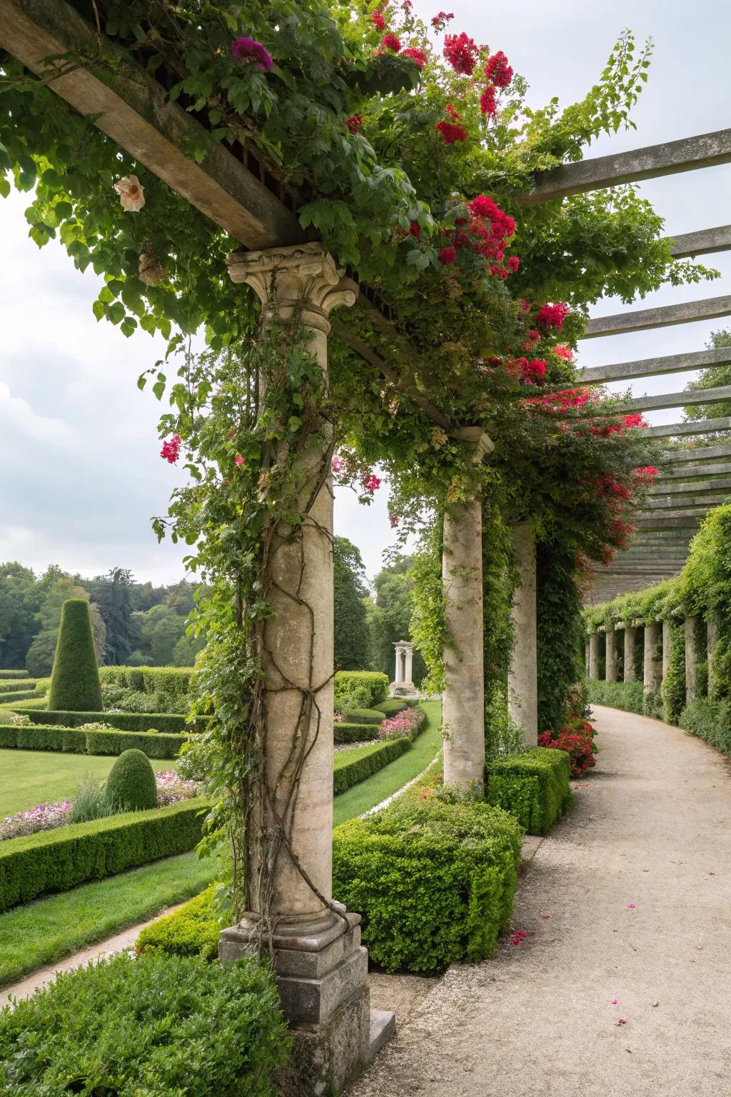 A unique garden structure providing personality and shaded seating.
