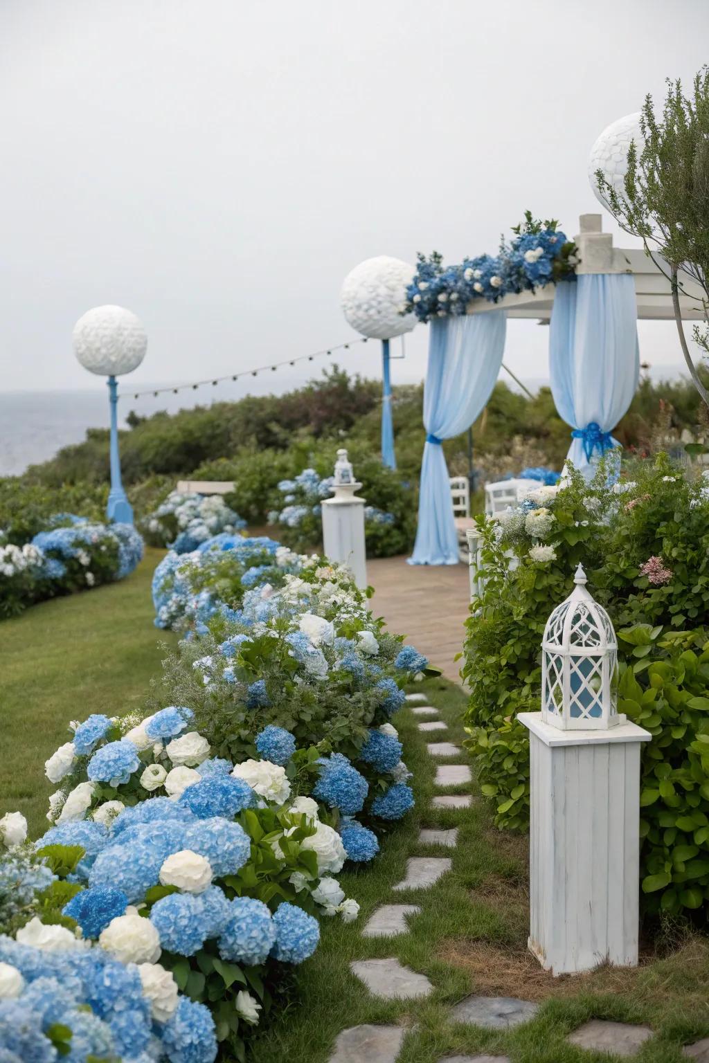 A soothing coastal color palette bringing the ocean vibe into the garden.
