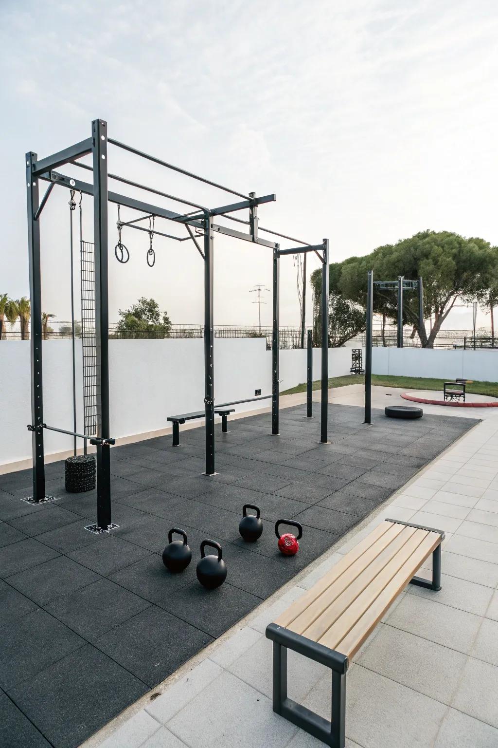 A minimalist gym design promotes tranquility and focus.