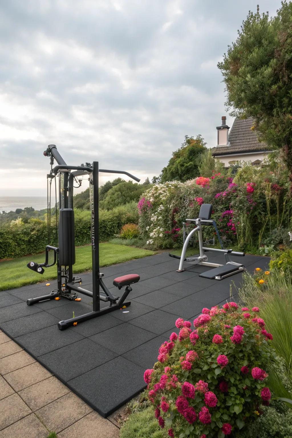 Rubber flooring is essential for safe and comfortable outdoor workouts.