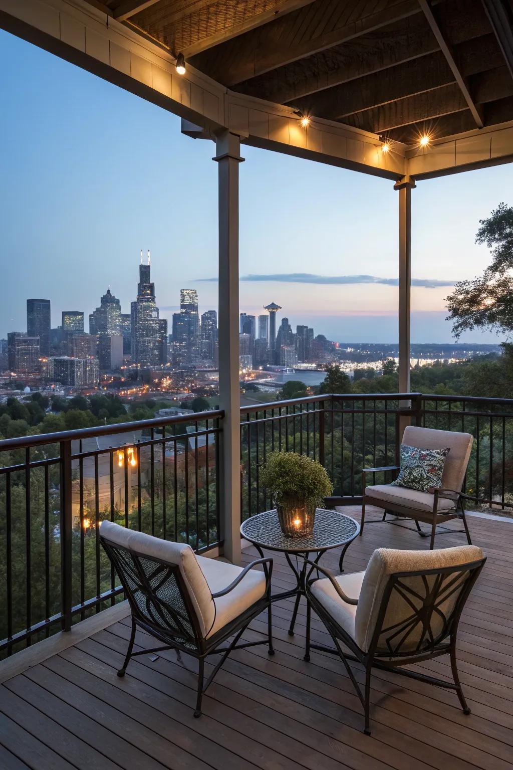 An elevated deck with a spectacular view.