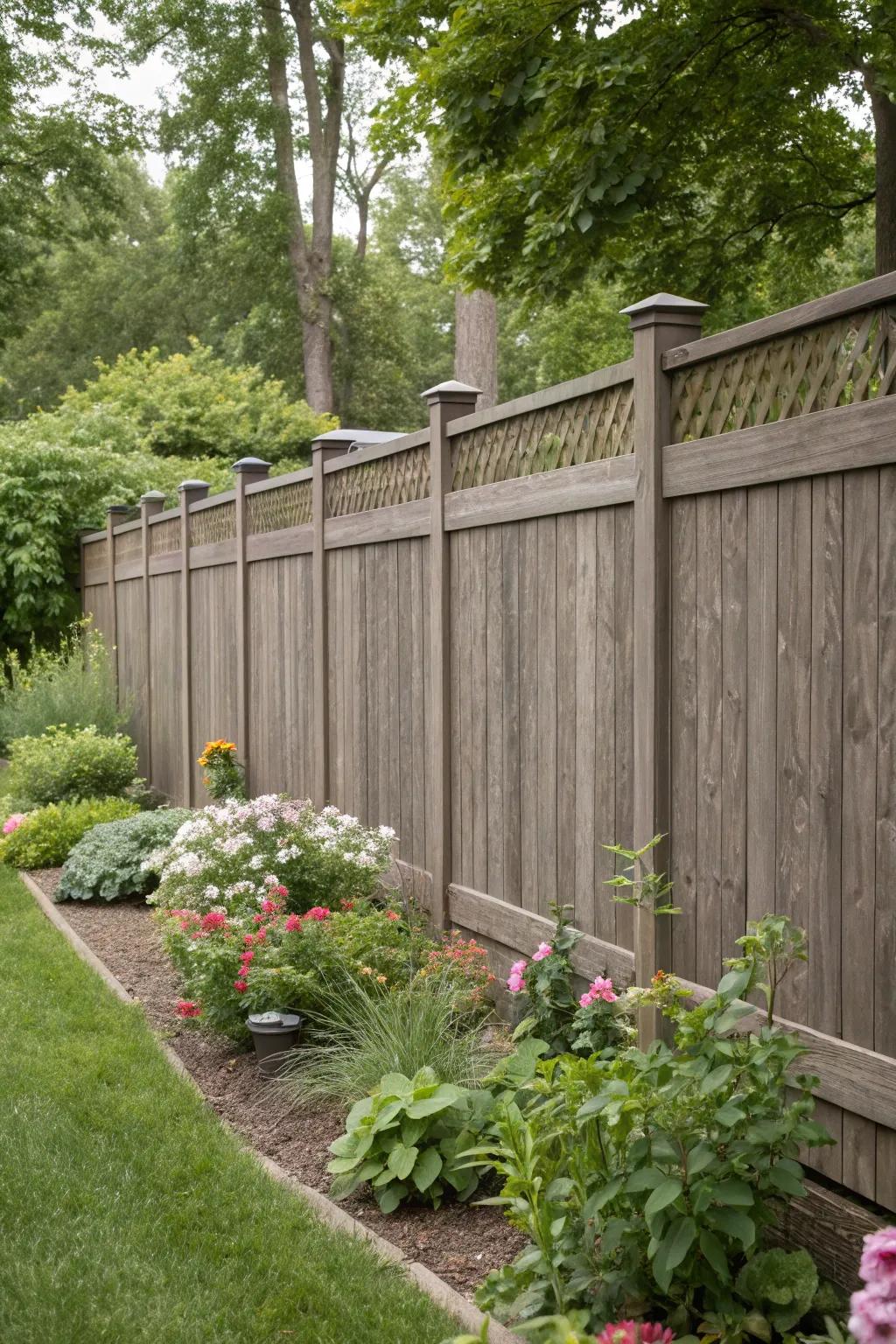 A durable vinyl fence with a wood-like appearance