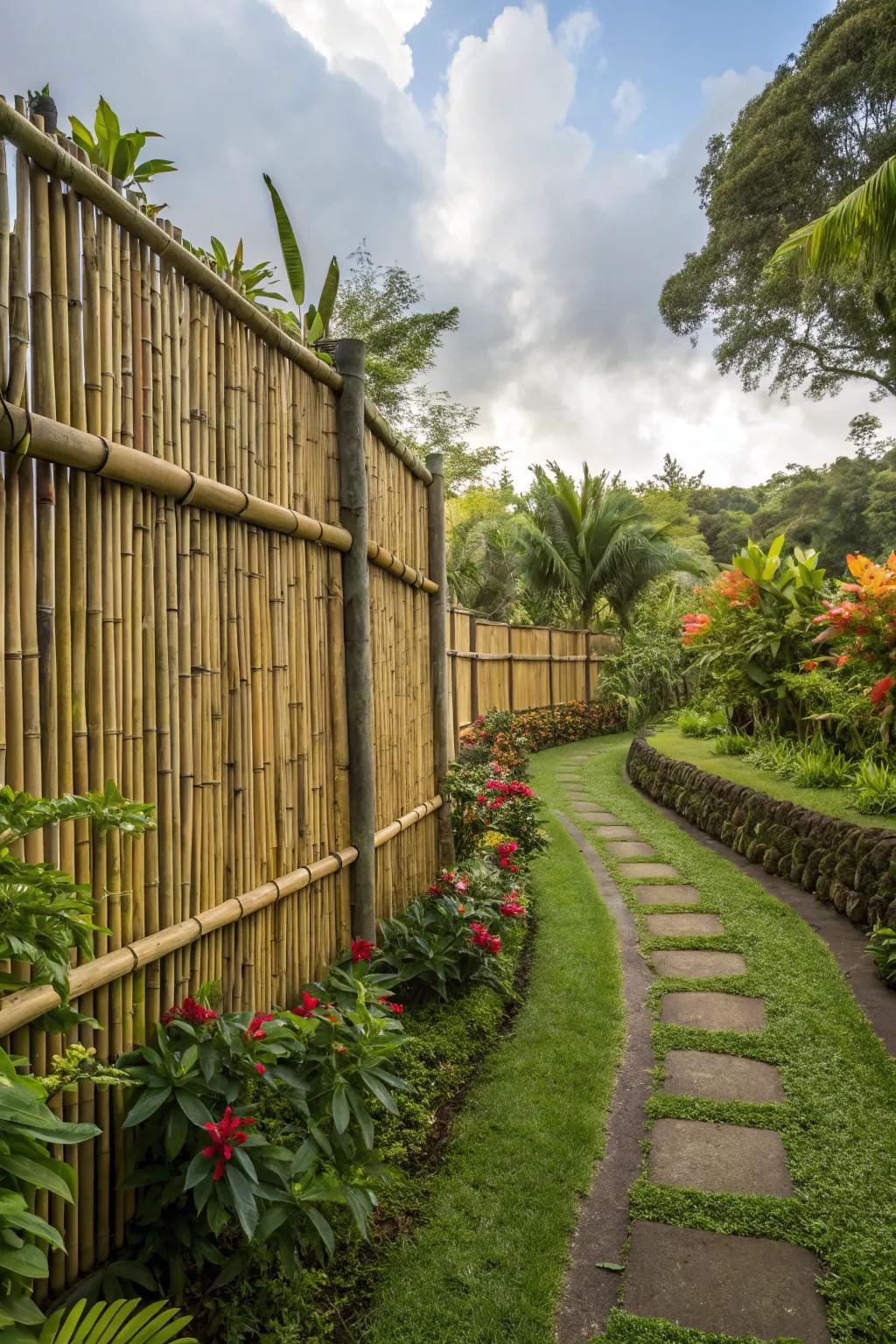 A bamboo fence creating a tranquil, tropical ambiance