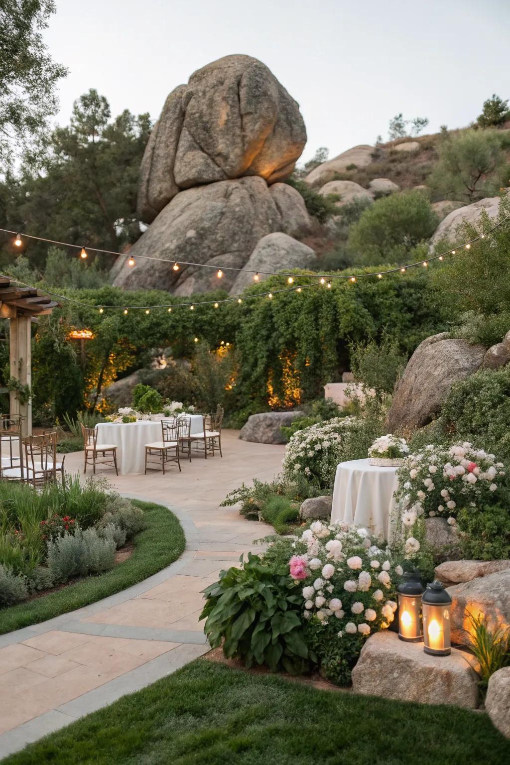 Boulders create a dramatic event backdrop.