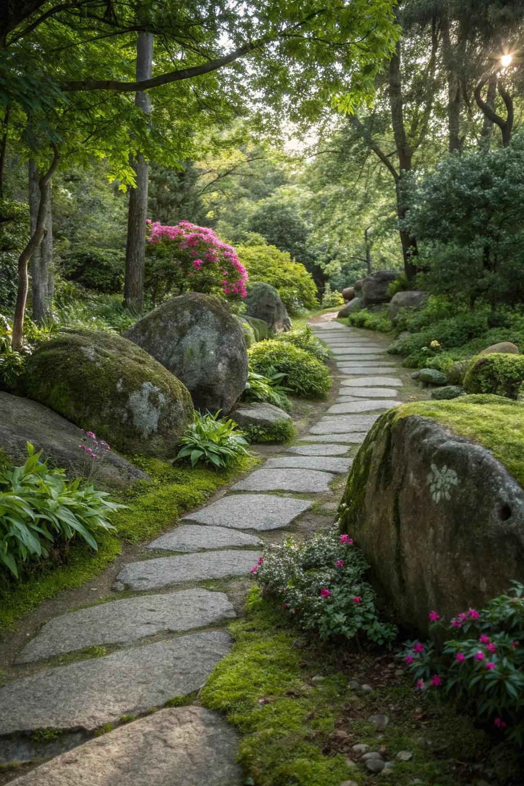 A magical pathway lined with boulders.