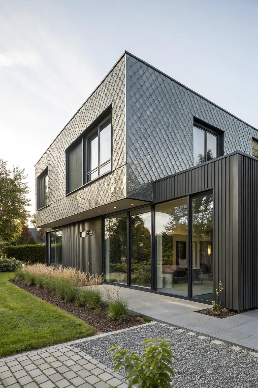 Textured metal adding depth to a modern home's design.