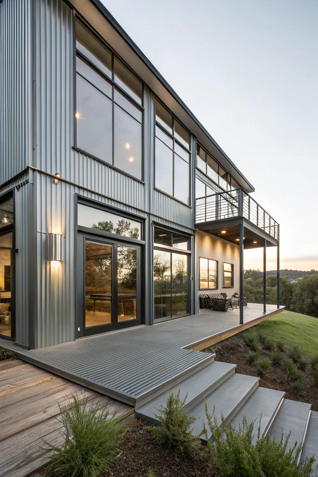 Industrial-style modern metal home with a raw, edgy appeal.