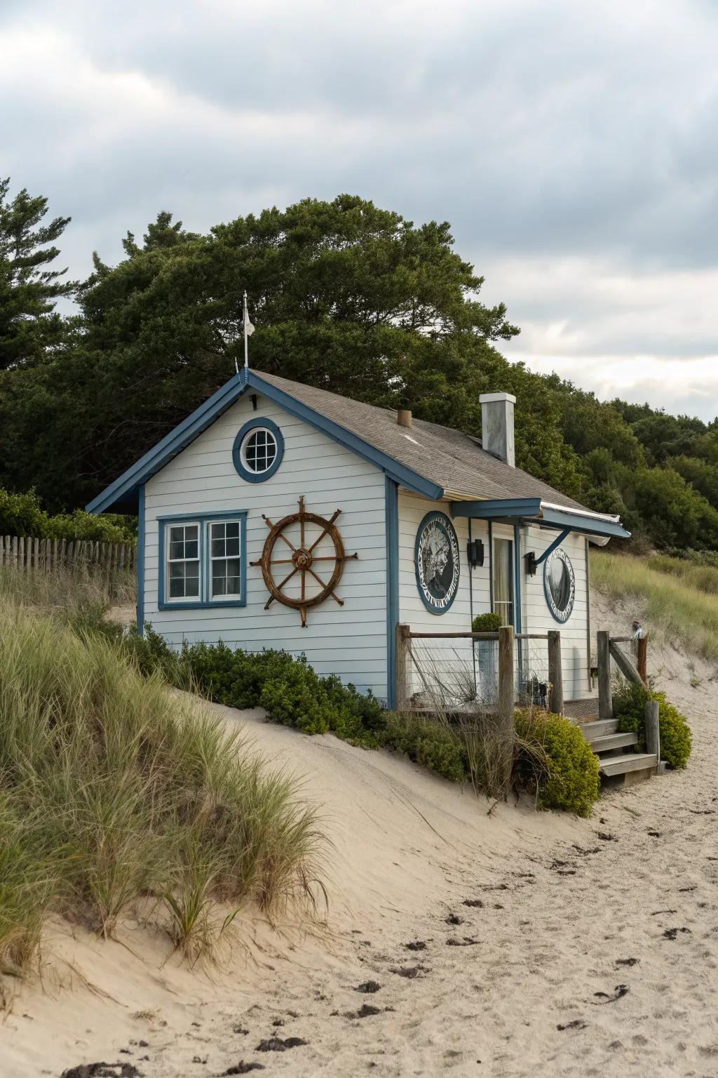 Nautical accents add playful seaside charm.