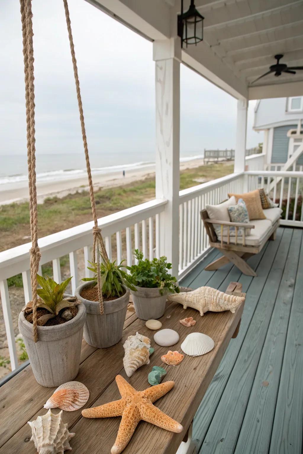 Shells and starfish add a charming oceanic touch.