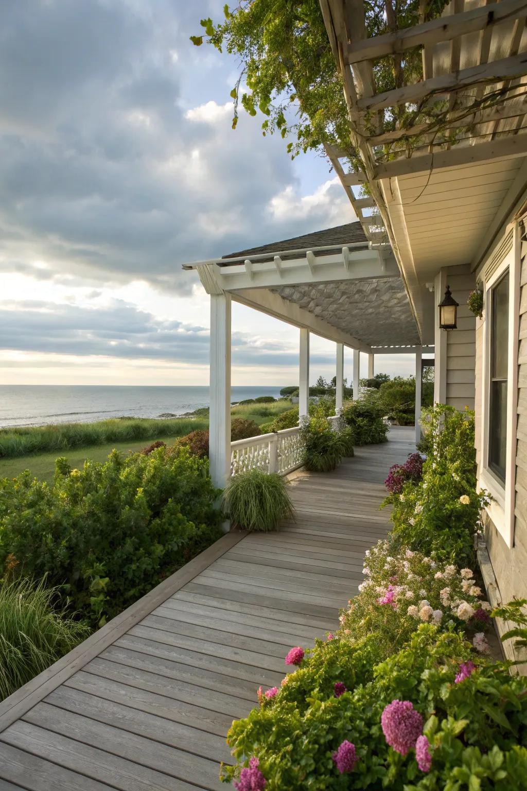 Overhangs provide shaded, comfortable areas on your porch.