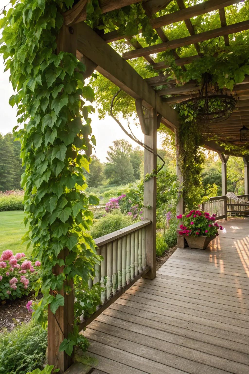 Vines create a living canopy for natural shade and beauty.