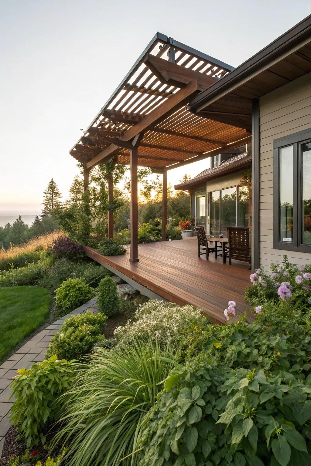 Custom overhangs blend seamlessly with home architecture for tailored shade.