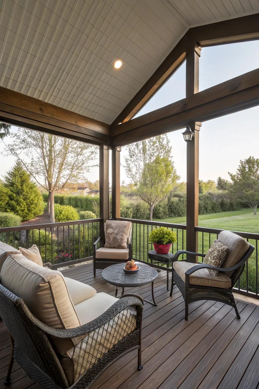 Screened lanais offer a cool, protected retreat from the sun.