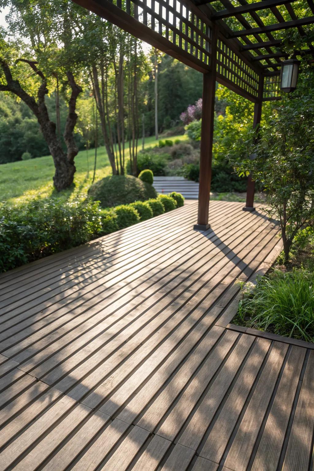 Timber slats offer modern shade with stylish light patterns.