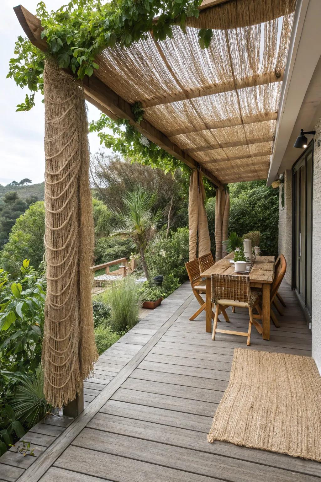 Reed mats provide rustic charm and breathable shade.