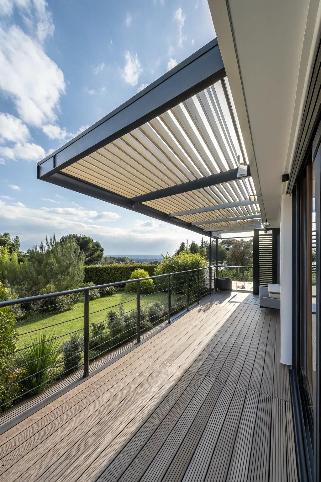 Louvered roofs offer adjustable shade and sleek style.