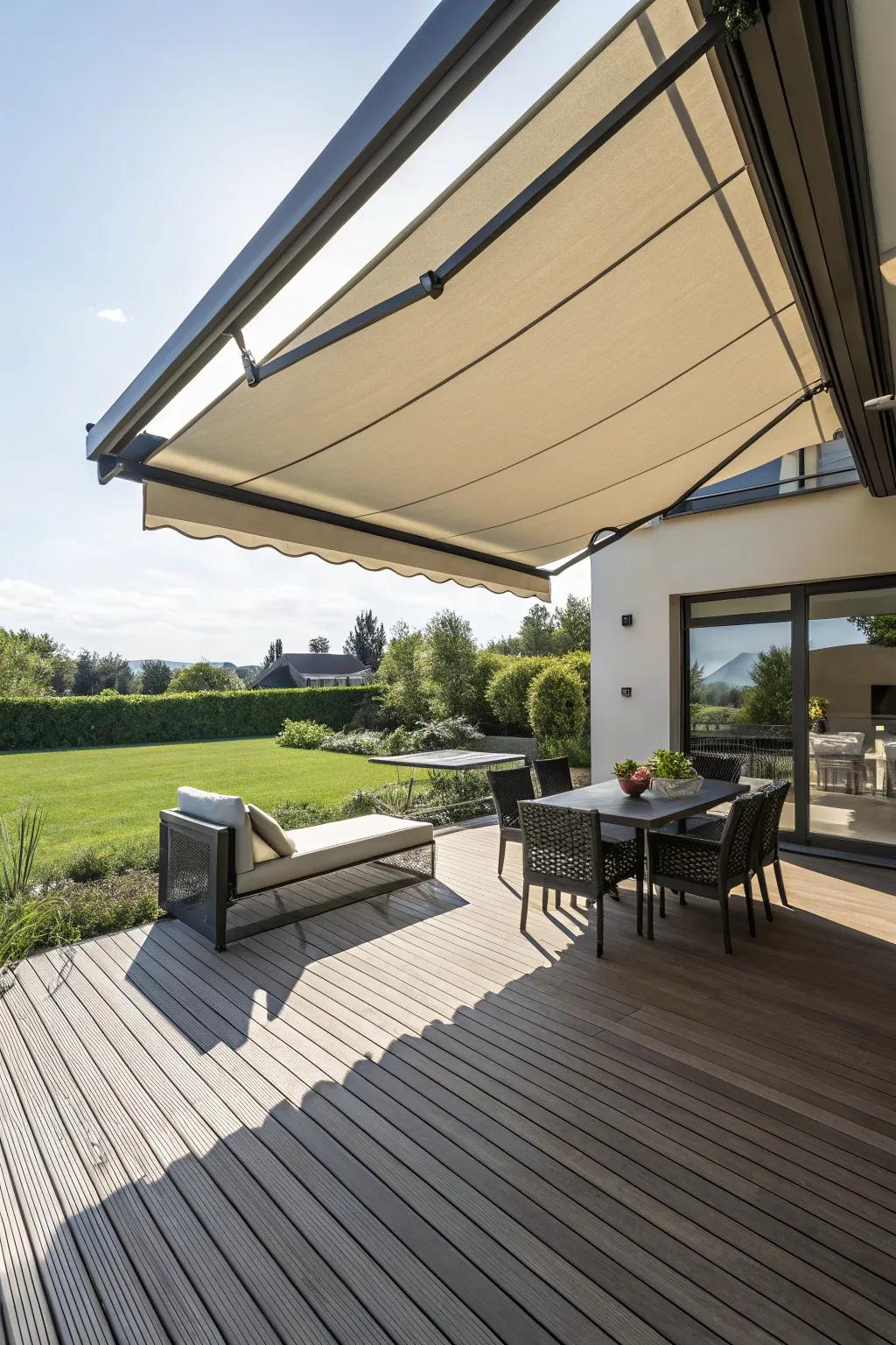 Adjust your shade with ease using a retractable awning.